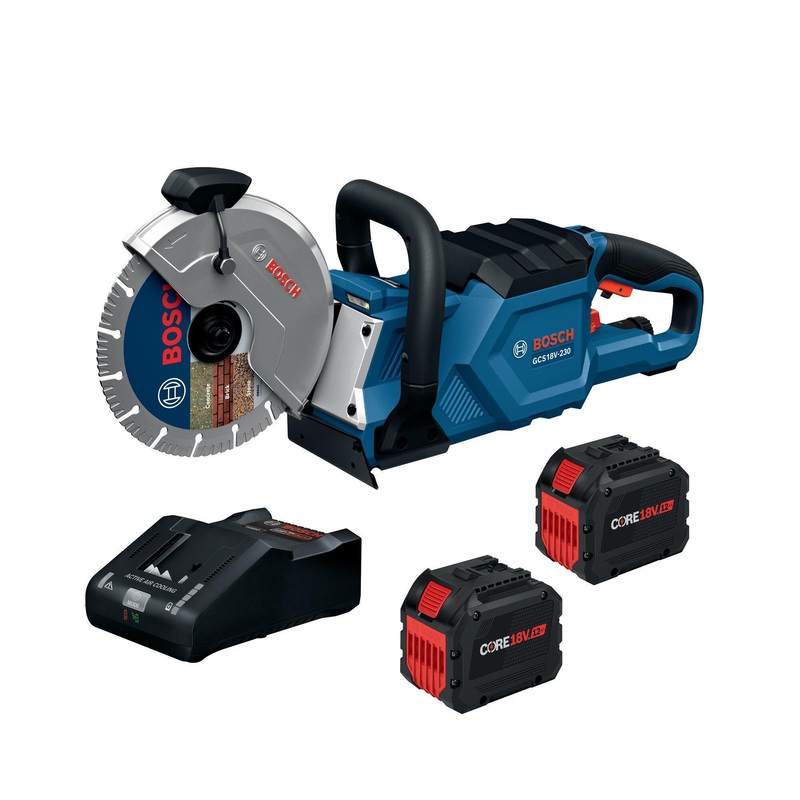 BOSCH GCS18V-230N212 18V Brushless Cordless 9-Inch Cutoff Saw for Concrete & Metal Cutting | Lightweight Ergonomic Design, 6-Position Cutting Guard, Kit with (2) CORE18V 12 Ah Batteries