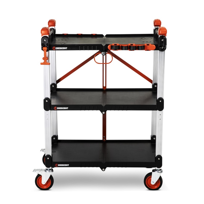 Crescent SITERUNNER, 3 Shelf Heavy Duty Folding Jobsite Cart - 300-lb Capacity, F3SCBL