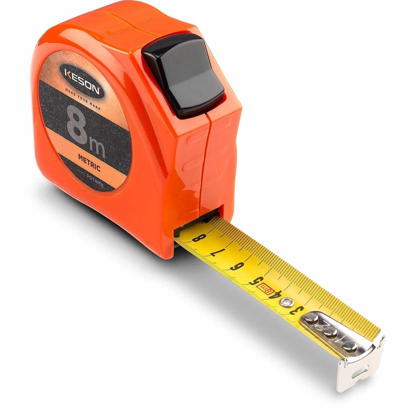 Keson | PGT8MV | Keson PGT8MV Short Tape Measure with Nylon Coated Steel Blade and Toggle Lock (Graduations: m, cm, mm), 25mm by 8-Meter