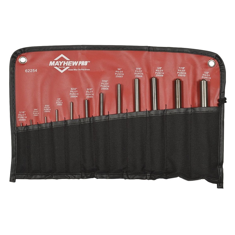 Mayhew Tools 62254 Pilot Punch, 12-Piece Set, Black Oxide Finish