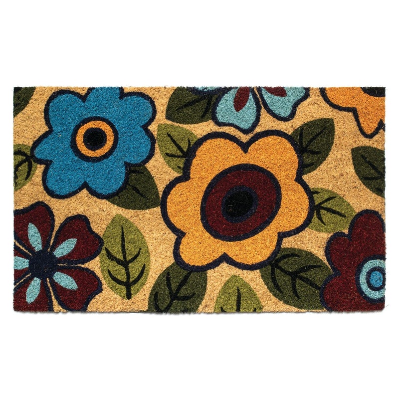 NoTrax, Retro Flower, Vinyl-Backed Natural Coir Doormat, Entry Mat for Indoor or Outdoor Use, 18"x30", C12 (C12S1830RF)