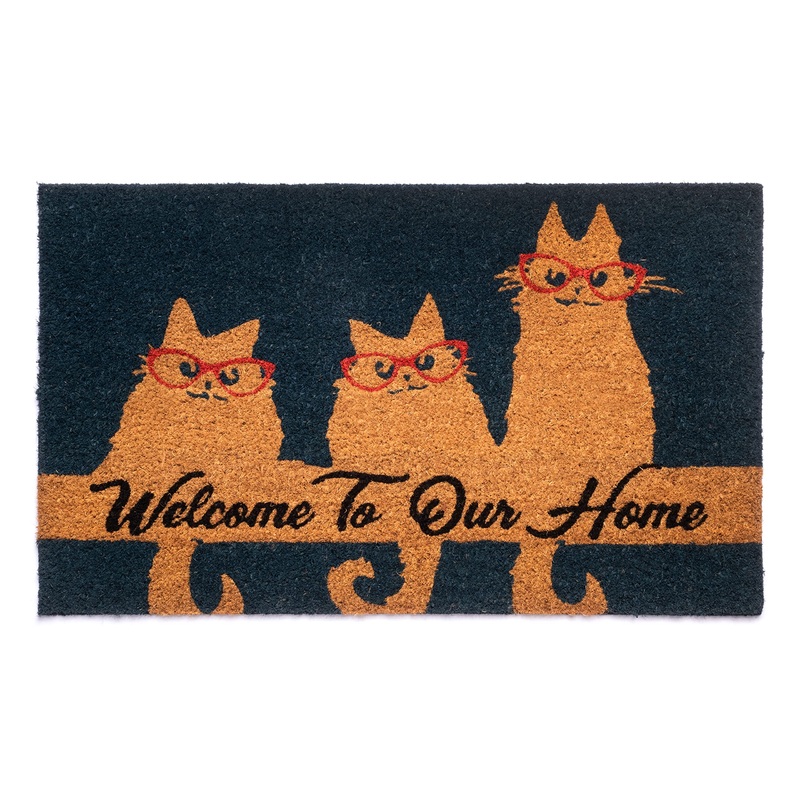Notrax Welcome Cats, Vinyl-Backed Natural Coir Doormat, Entry Mat for Indoor or Outdoor Use, 18"x30", C12 (C12S1830CW)
