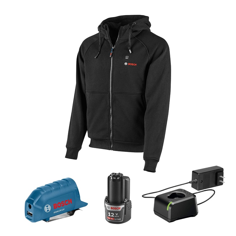 BOSCH GHH12V-20XXLN12 12V Max Heated Hoodie Kit with Portable Power Adapter - Size 2X Large Black XX-Large Hoodie