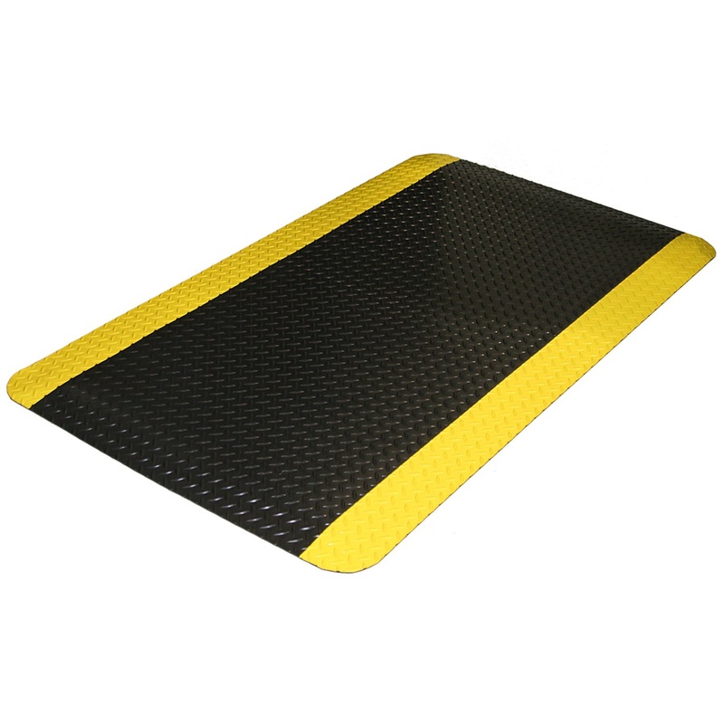 Durable Corporation-442S Vinyl Heavy Duty Diamond-DEK Sponge Industrial Anti-Fatigue Floor Mat, 2' x 3', Black with Yellow Border