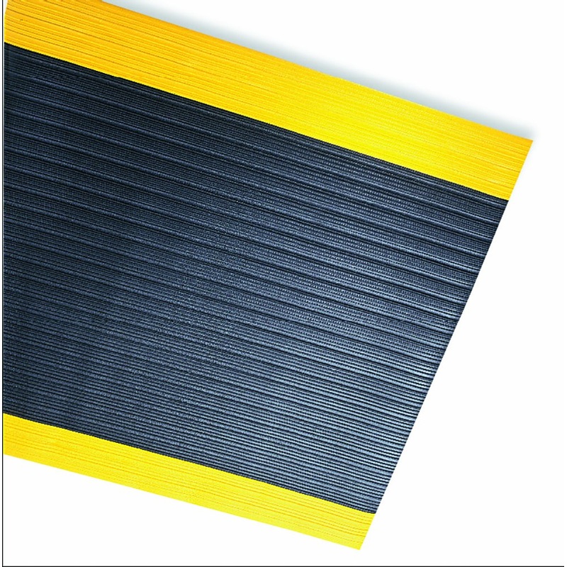Durable Safety Spun Anti-Fatigue Mat Roll, 3' x 60' , Black with Yellow Border