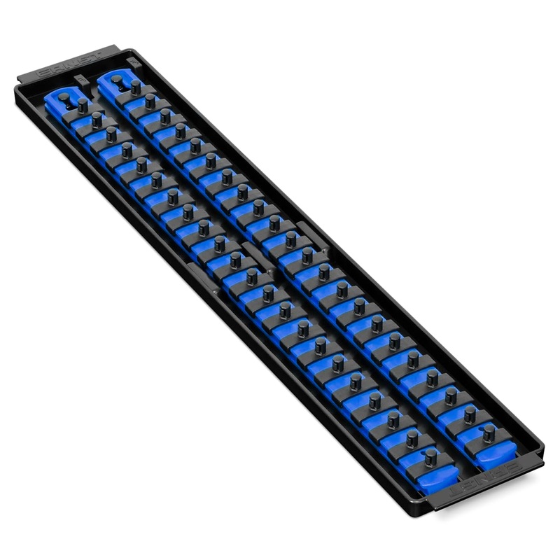 Ernst Manufacturing 19-Inch Socket Boss 2-Rail 1/4-Inch-Drive Socket Organizer, Blue (8455) - Made in USA 19-INCH 1/4" Blue