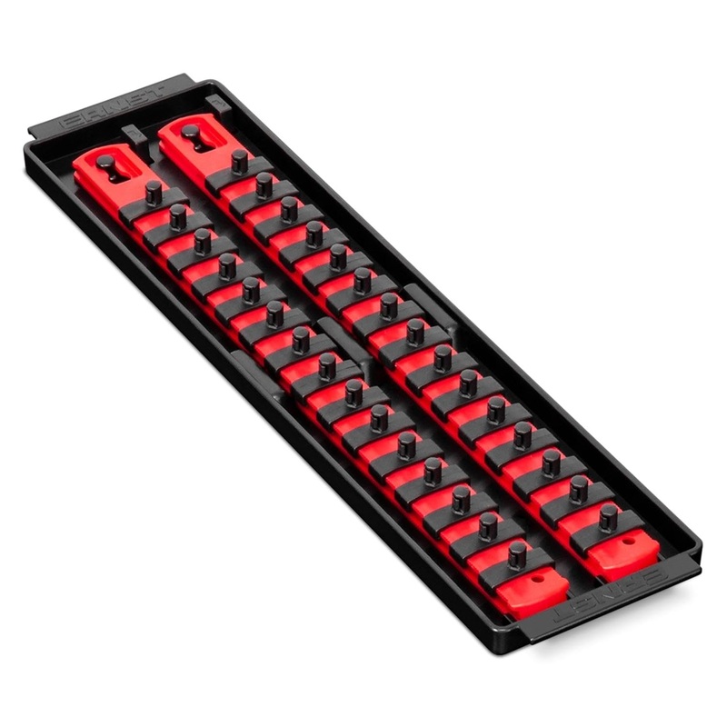 Ernst Manufacturing - 8492 Socket Boss 2-Rail 1/4-Inch-Drive Socket Organizer, 13-Inch, Red - Made in the USA 13-INCH 1/4" Red