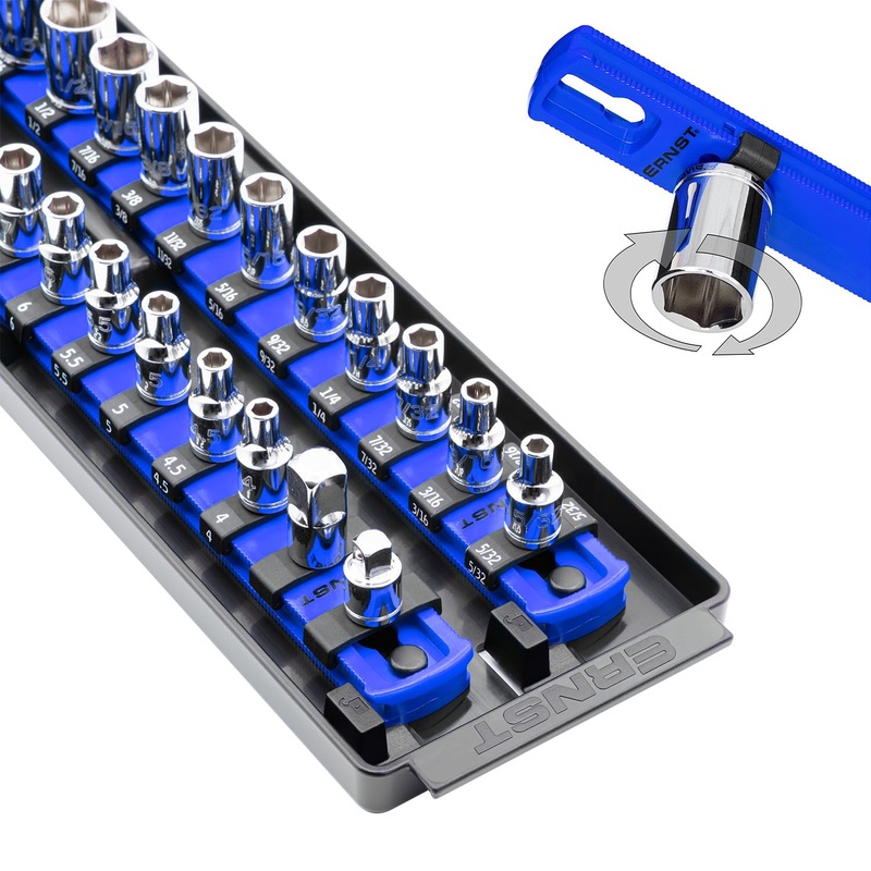 Ernst Manufacturing Socket Boss 2-Rail 1/4-Inch-Drive Socket Organizer, 13-Inch, for Toolbox drawer - Blue (8495) - Made in the USA 13-INCH 1/4" Blue