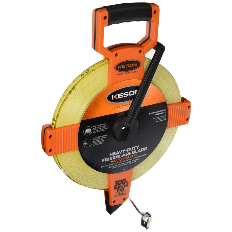 Keson OTR10M300 Open Reel Fiberglass Tape Measure Reel with Double Hook (Graduations: 1/10, 1/100 & m, cm, 2mm), 100M / 300-Foot