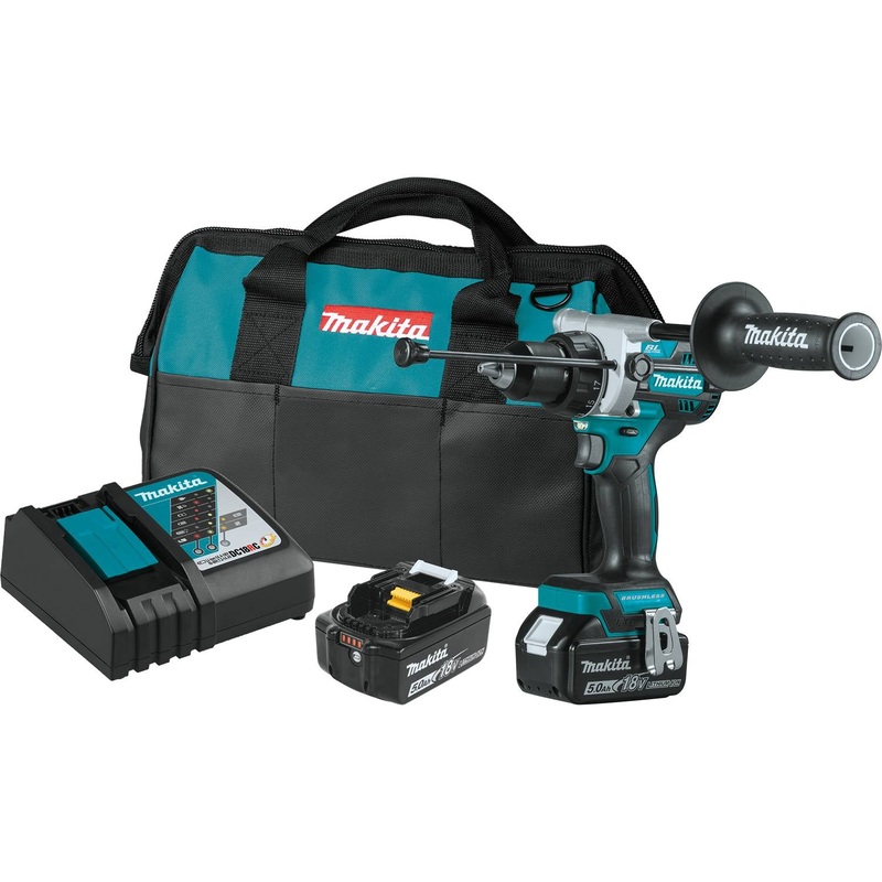 Makita 18V LXT Lithium-Ion Brushless Cordless 1/2" Hammer Driver-Drill Kit, 2-speed, var. speed., L.E.D. Light, bag (5.0Ah)