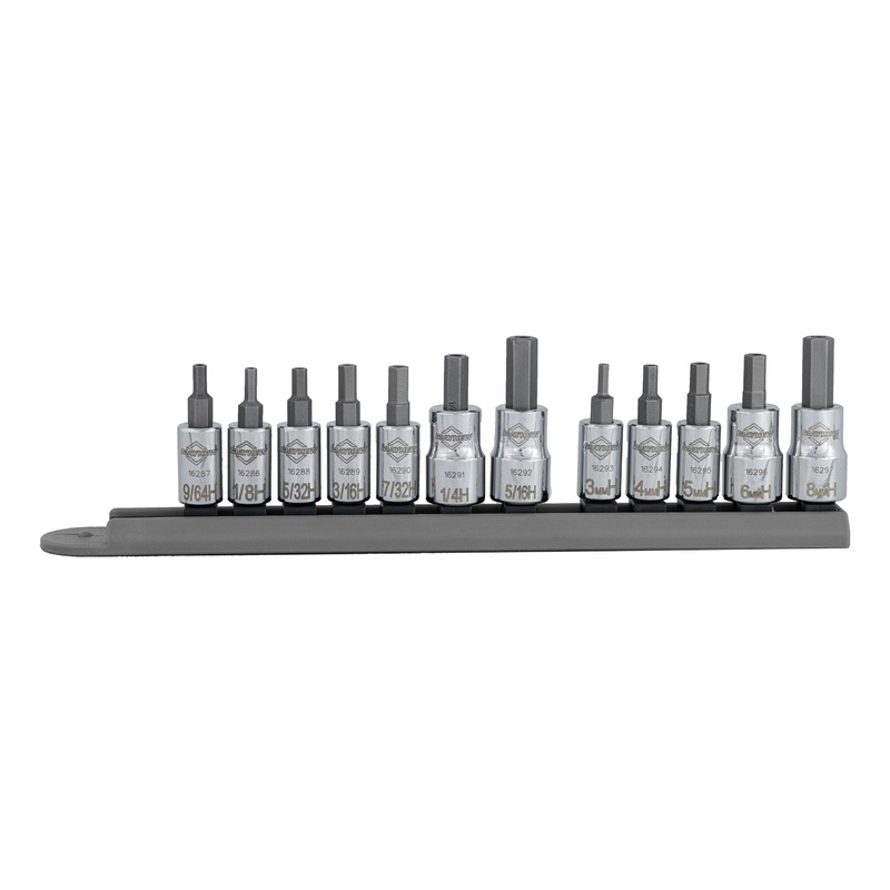 Mayhew Tools 16021 SAE and Metric Tamper Hex Socket Bit Set, Chrome Plated, 12-Piece Polished Chrome 12-Piece SAE/MM Tamperproof Hex