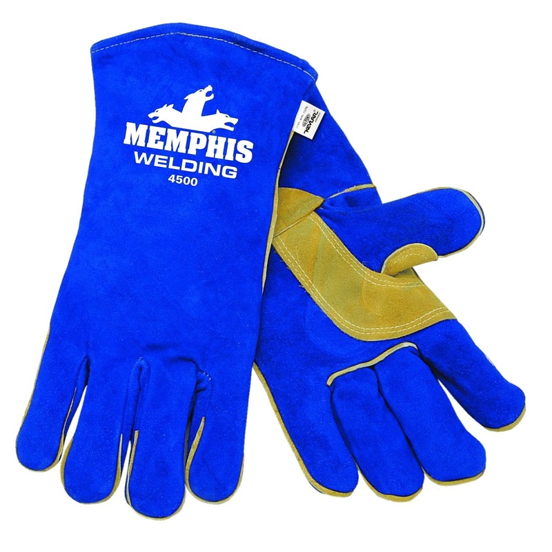 MCR Safety 4500S 13-Inch Memphis Split Cow Leather Welder Men's Gloves with Self Hemmed Cuff, Blue, Small, 1-Pair