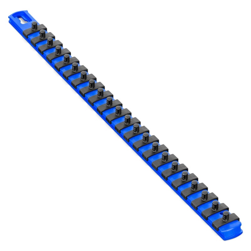 Ernst Manufacturing 18-Inch Magnetic Socket Organizer with 22 1/4-Inch Twist Lock Clips, Blue (8403M-Blue-1/4) 18-Inch 1/4-Inch Twist Clips Blue