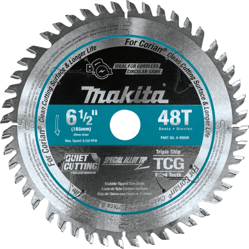 Makita A-98809 61/2" 48T CarbideTipped Cordless Plunge Saw Blade