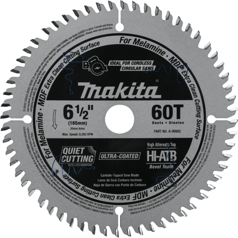 Makita A-99982 61/2" 60T (ATB) CarbideTipped Cordless Plunge Saw Blade