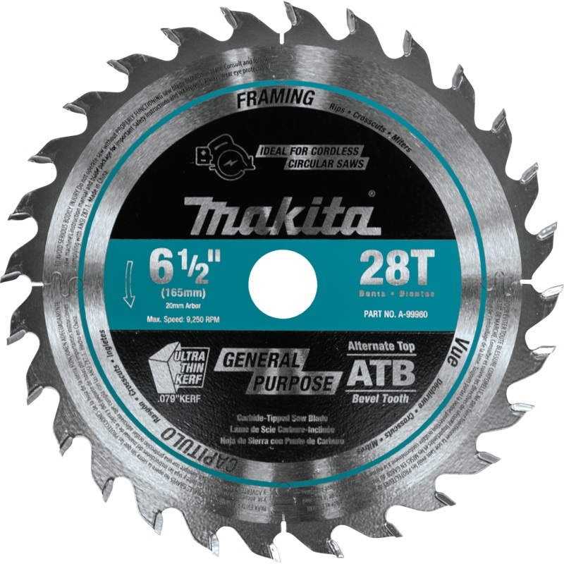 Makita A-99960 61/2" 28T CarbideTipped Cordless Plunge Saw Blade