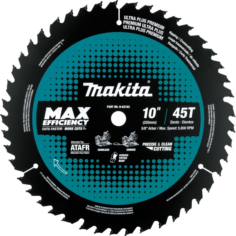 Makita B-62103 10" 45T CarbideTipped Max Efficiency Miter Saw Blade