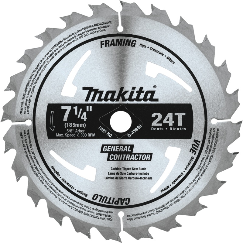 Makita D-45989 71/4" 24T CarbideTipped Circular Saw Blade, Framing/General Purpose