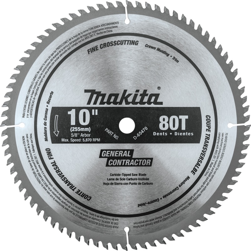 Makita D-65470 10" 80T MicroPolished Miter Saw Blade, Fine Crosscutting