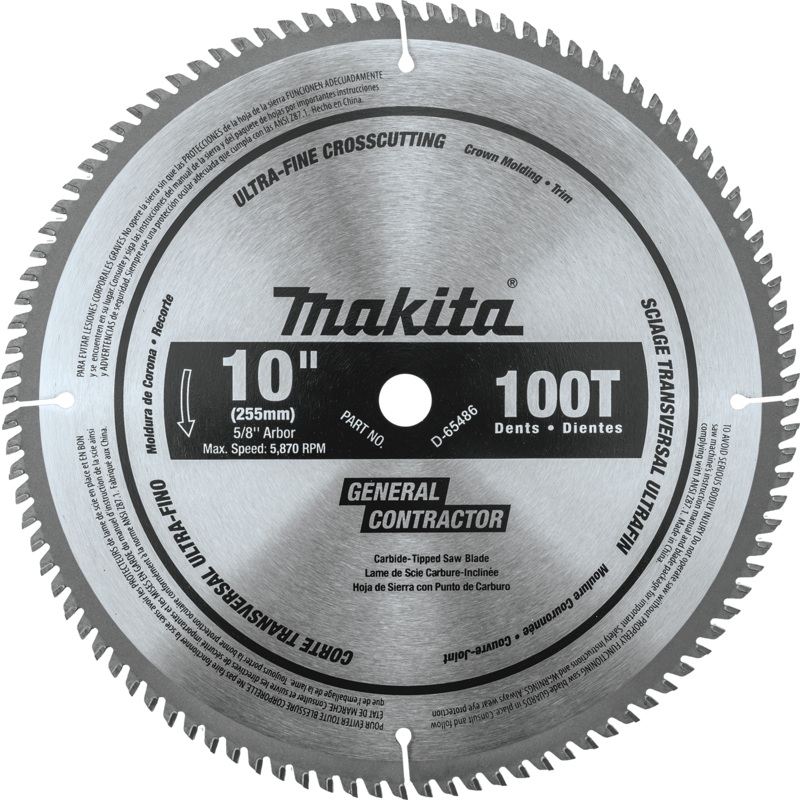 Makita D-65486 10" 100T Polished Miter Saw Blade, UltraFine Crosscutting
