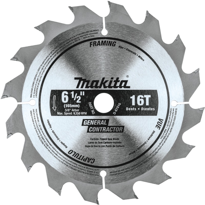 Makita D-67016 61/2" 16T CarbideTipped Circular Saw Blade, Framing
