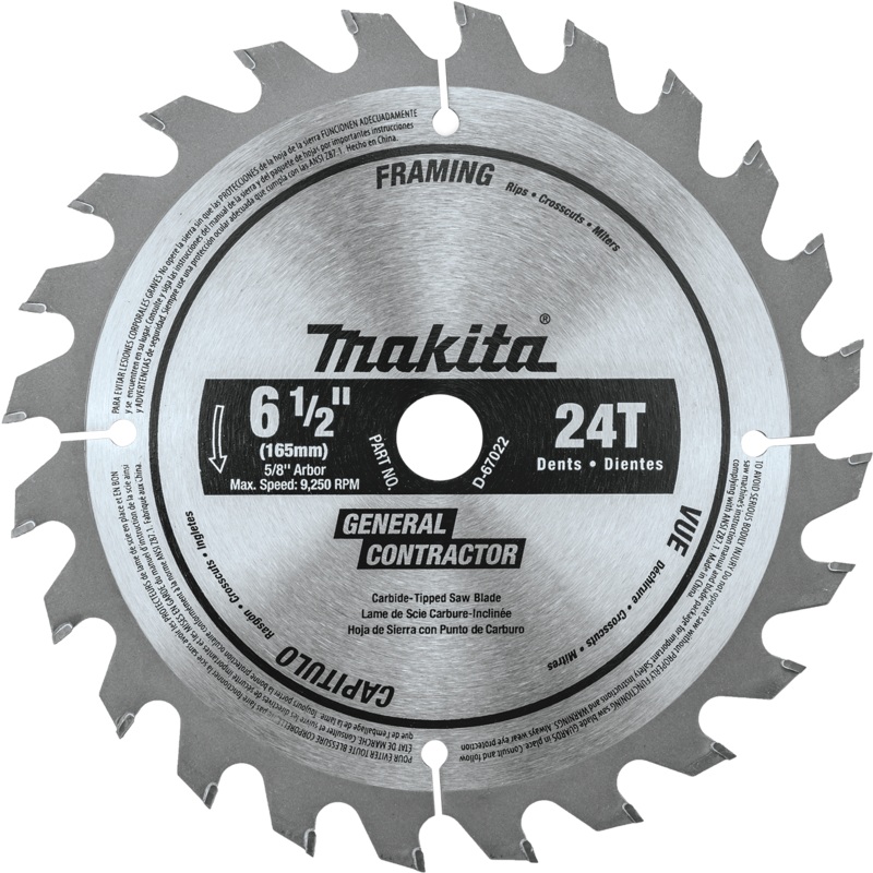 Makita D-67022 61/2" 24T CarbideTipped Circular Saw Blade, General Purpose