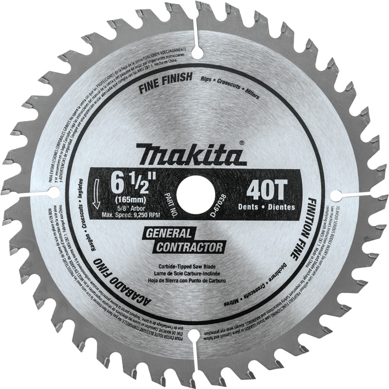Makita D-67038 61/2" 40T CarbideTipped Circular Saw Blade, Fine Finish