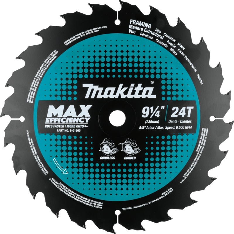 Makita E-01965 91/4" 24T CarbideTipped Max Efficiency Circular Saw Blade, Framing