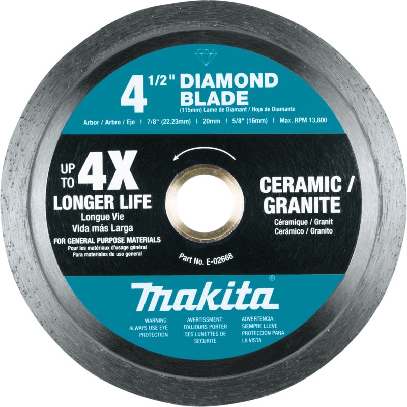 Makita E-02668 41/2" Diamond Blade, Continuous Rim, General Purpose