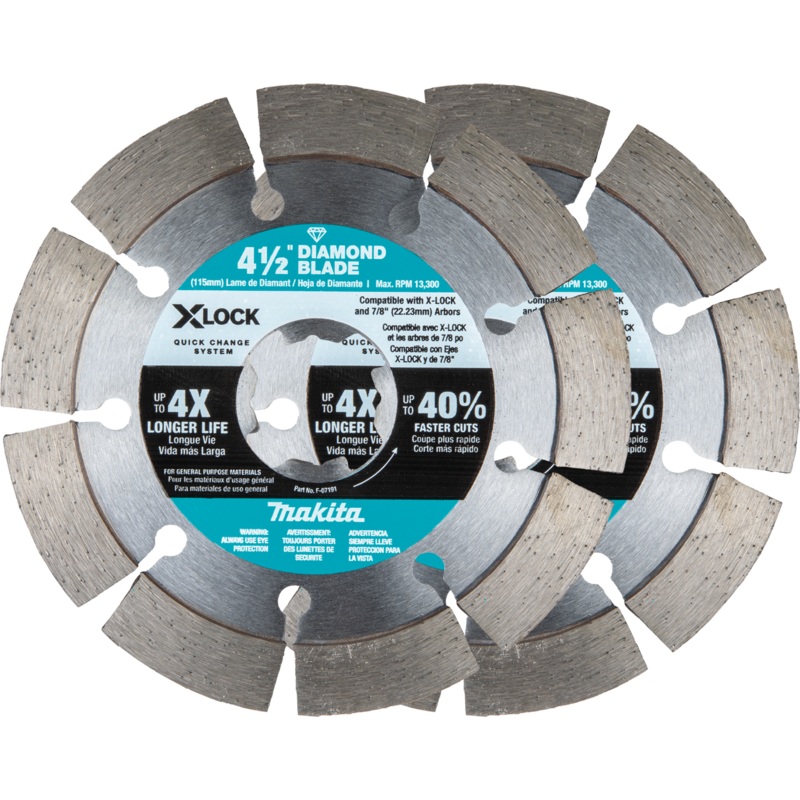 Makita E-07200 XLOCK 41/2" Segmented Diamond Blade for Masonry Cutting, 2/pk