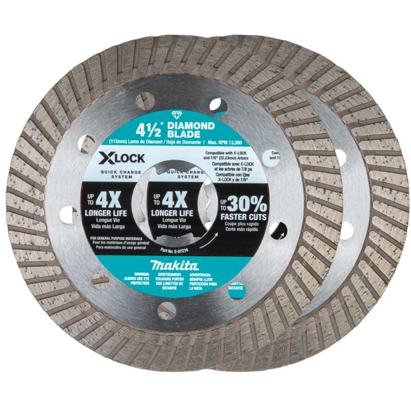 Makita E-07222 XLOCK 41/2" Turbo Rim Diamond Blade for Masonry Cutting, 2/pk
