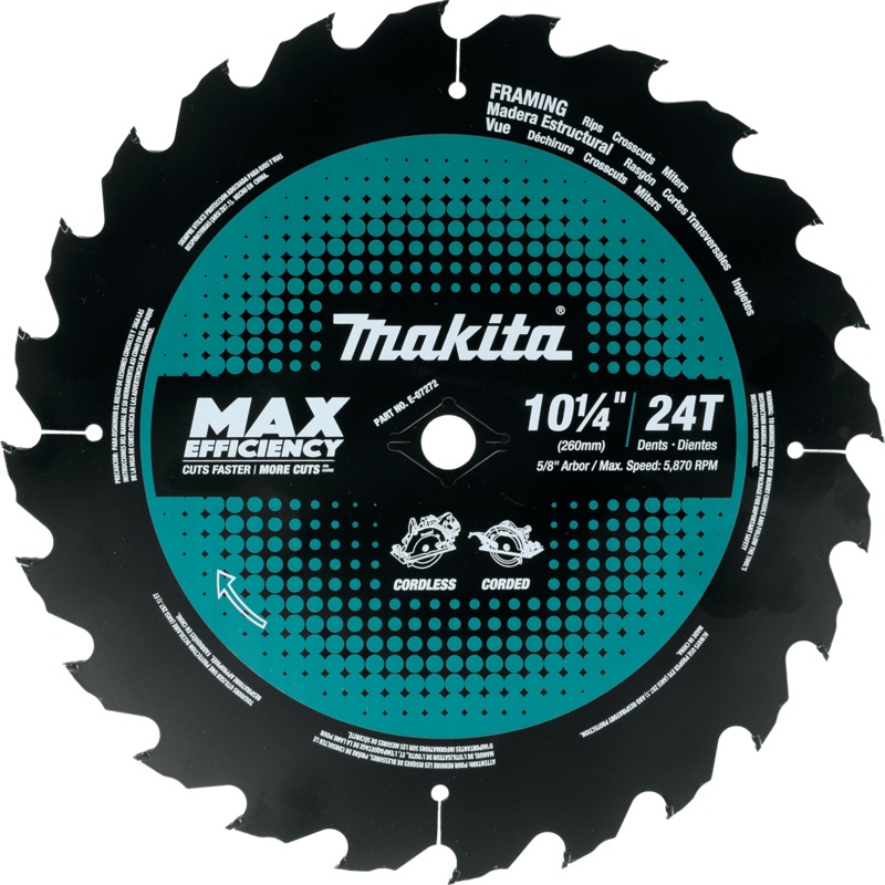 Makita E-07272 101/4" 24T CarbideTipped Max Efficiency Circular Saw Blade, Framing