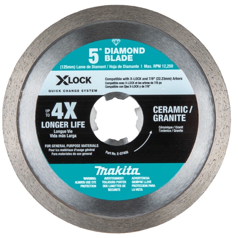 Makita E-07406 XLOCK 5" Continuous Rim Diamond Blade for Ceramic and Granite Cutting