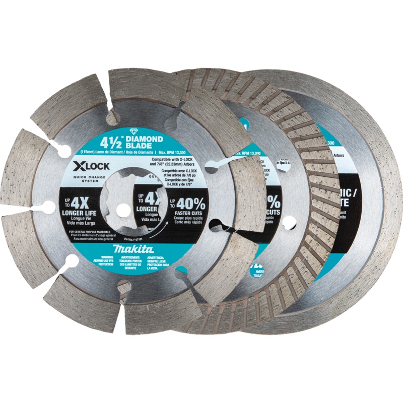 Makita E-12647 XLOCK 41/2" Diamond Blade Variety Pack for Masonry Cutting, 3/pc