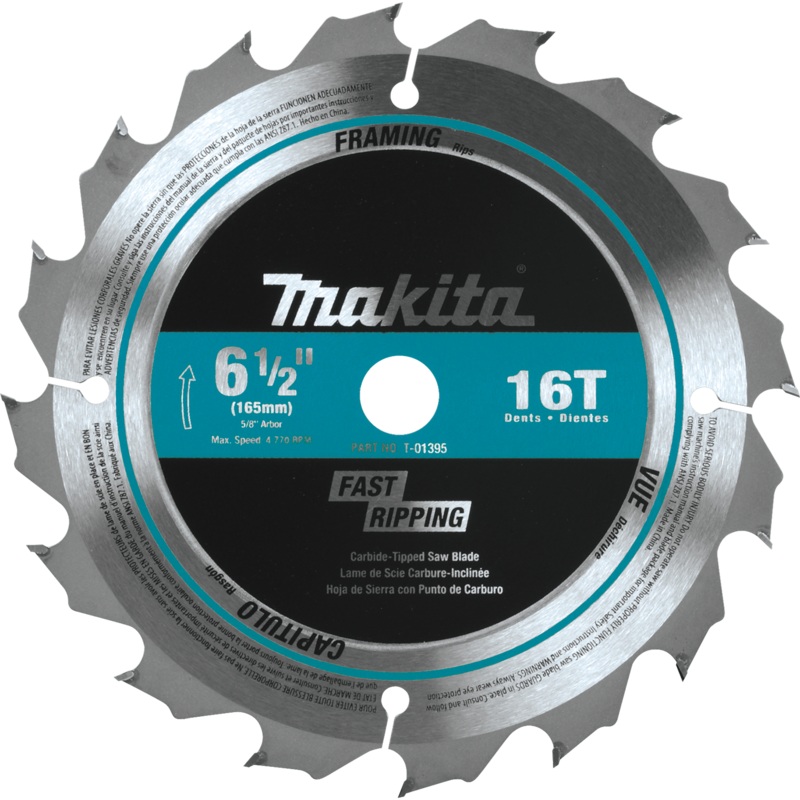 Makita T-01395 61/2" 16T CarbideTipped Circular Saw Blade, Framing