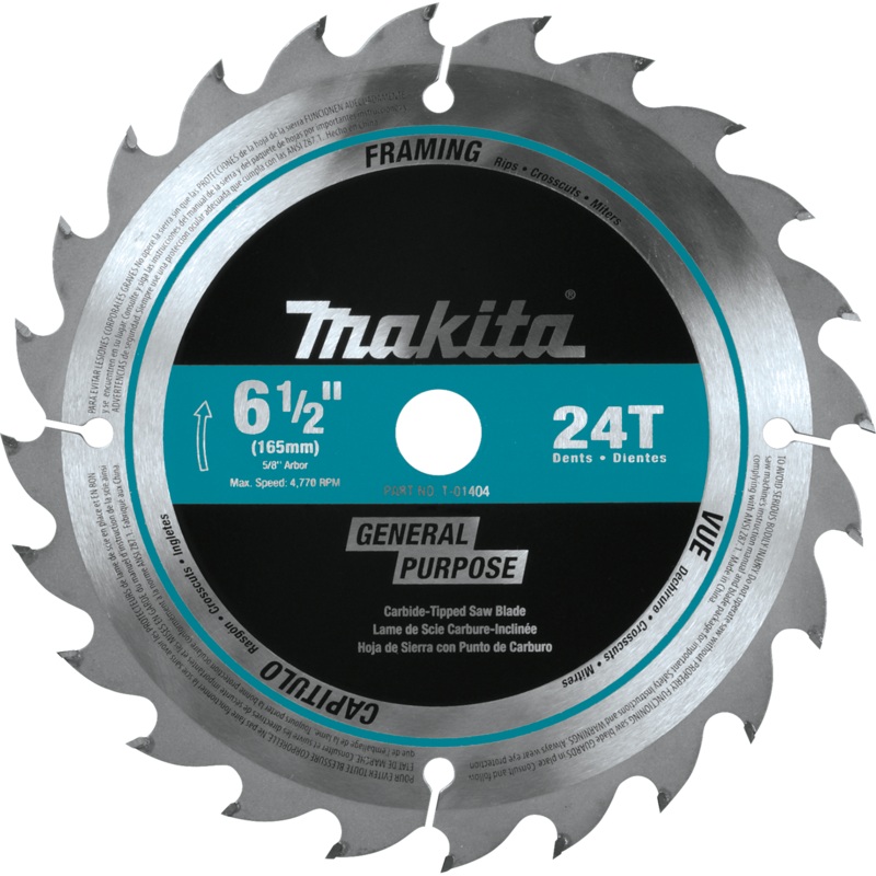 Makita T-01404 61/2" 24T CarbideTipped Circular Saw Blade, Framing