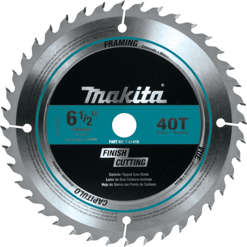 Makita T-01410 61/2" 40T CarbideTipped Circular Saw Blade, Fine Crosscutting
