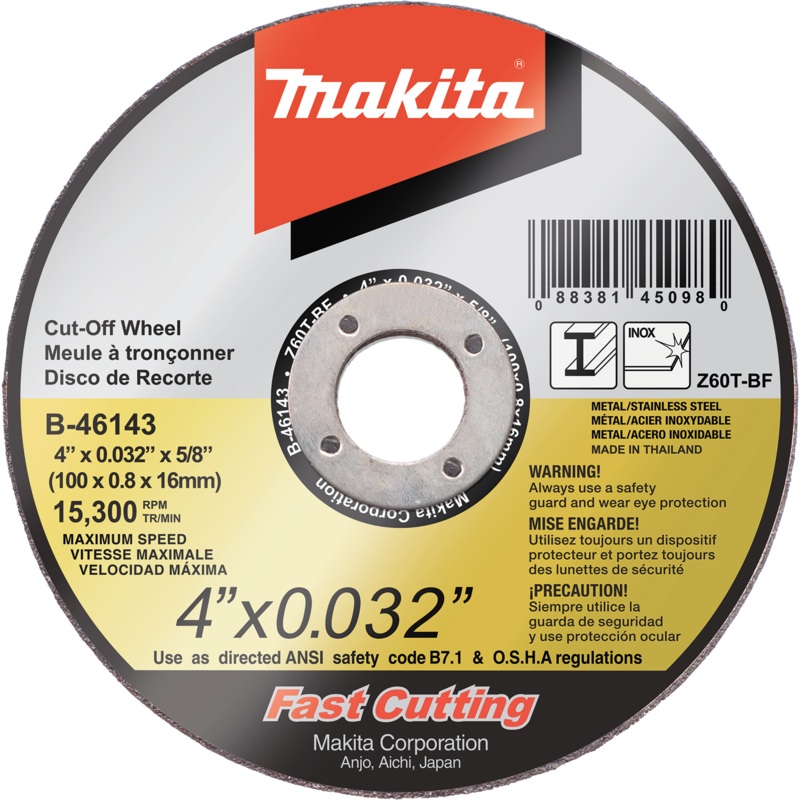 Makita B-46143 4" x .032" x 5/8" Ultra Thin CutOff Wheel, Stainless