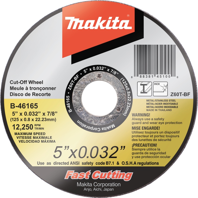 Makita B-46165 5" x .032" x 7/8" Ultra Thin CutOff Wheel, Stainless