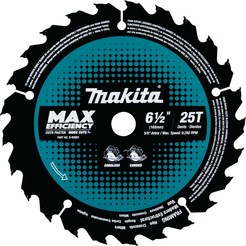 Makita B-62963 61/2" 25T CarbideTipped Max Efficiency Circular Saw Blade, Framing