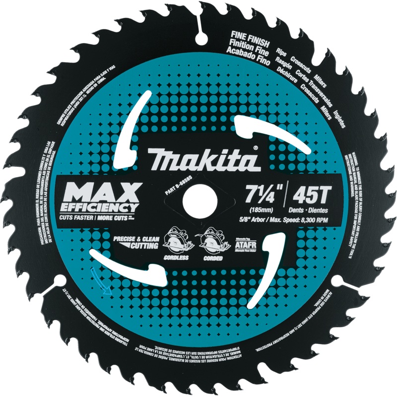 Makita B-68585 71/4" 45T CarbideTipped Max Efficiency Saw Blade, Fine Crosscutting