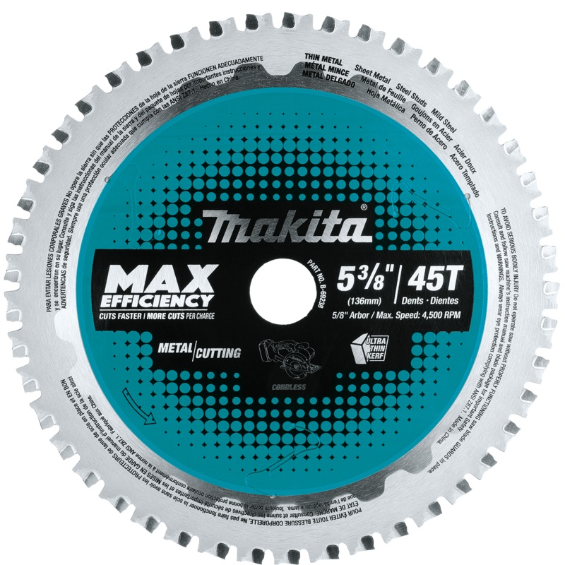 Makita B-69238 53/8" 45T CarbideTipped Max Efficiency Saw Blade, Ferrous MetalThin Gauge
