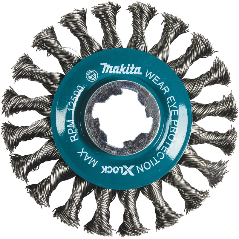 Makita D-72643 XLOCK 41/2" Carbon Steel Full Cable Knotted Twist Wire Wheel