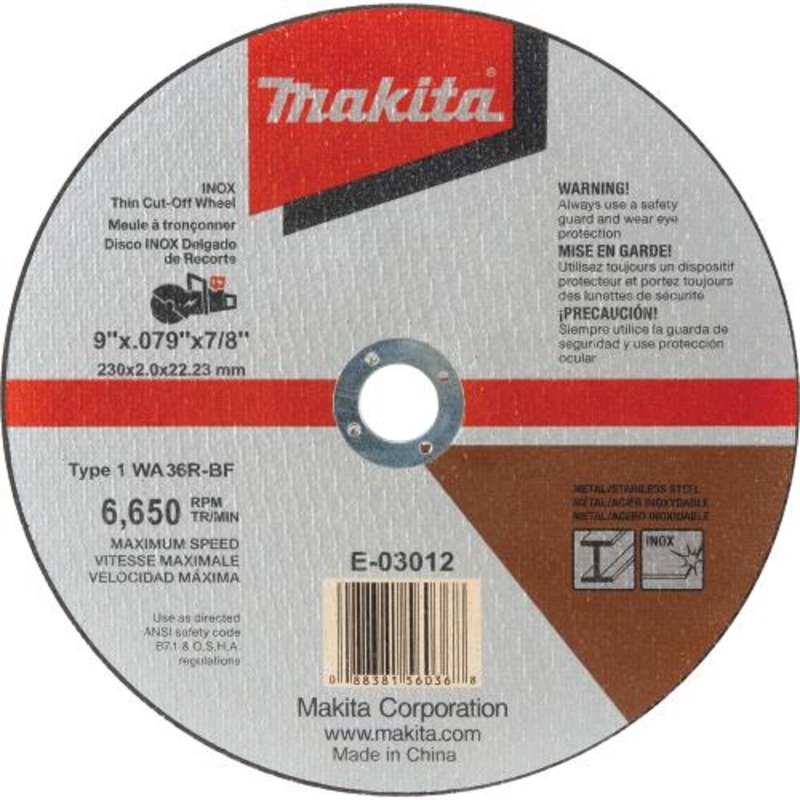 Makita E-03012 9" x .079" x 7/8" INOX Thin CutOff Wheel, 36 Grit