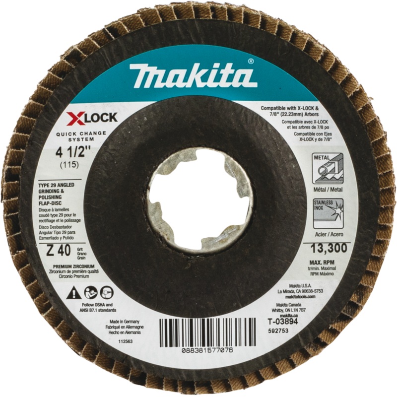 Makita T-03894 XLOCK 41/2" 40 Grit Type 29 Angled Grinding and Polishing Flap Disc for XLOCK and All 7/8" Arbor Grinders