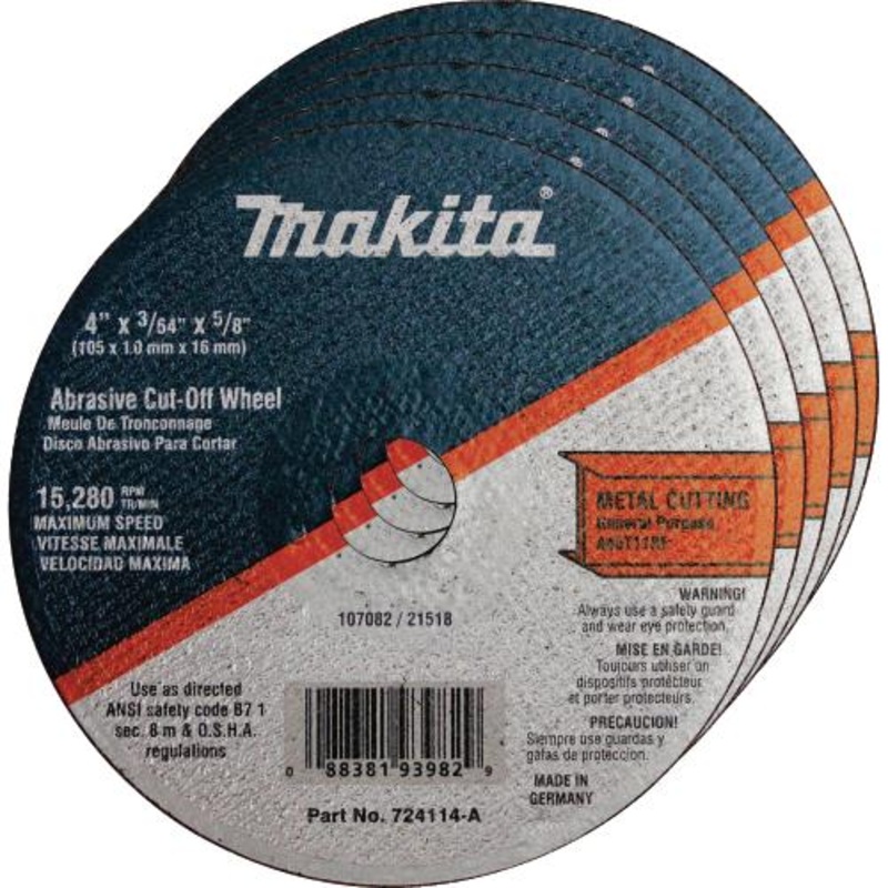 Makita 724114-A-25 4" x 5/8" x 3/64" Super Thin Cutoff Wheel, Metal, 25/pk