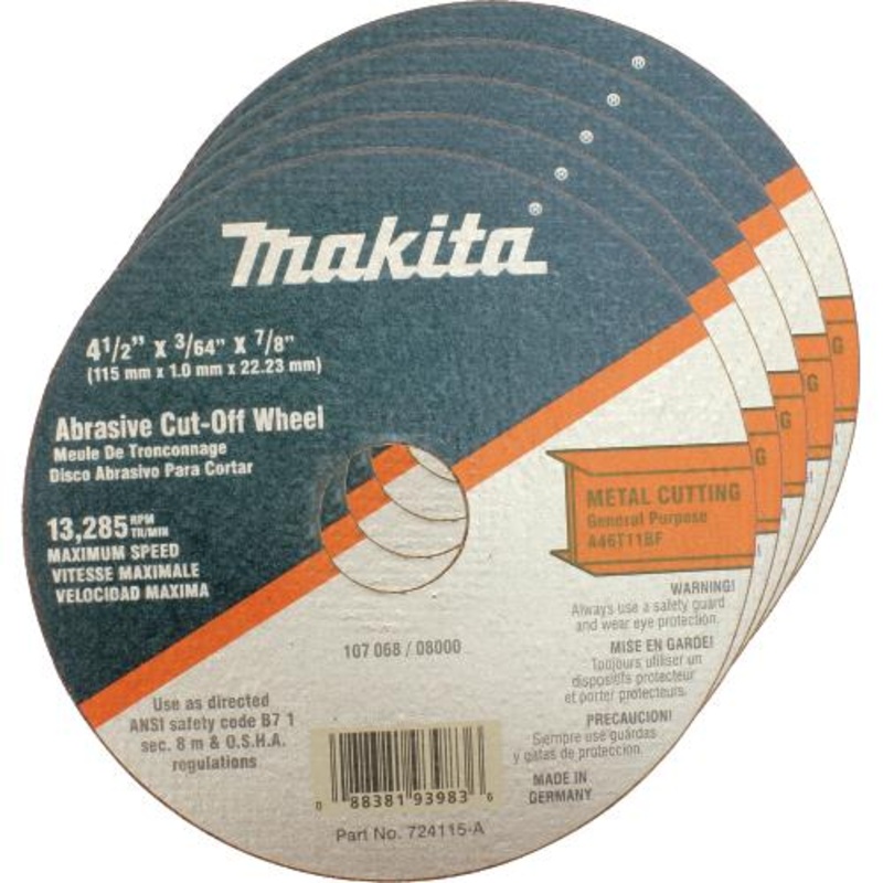 Makita 724115-A-25 41/2" x 7/8" x 3/64" Super Thin Cutoff Wheel, Metal, 25/pk