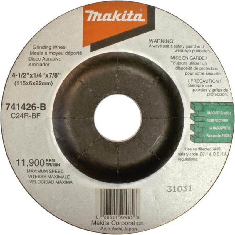 Makita 741426-B-25 41/2" x 5/8" x 1/4" Grinding Wheel, 24 Grit, 25/pk