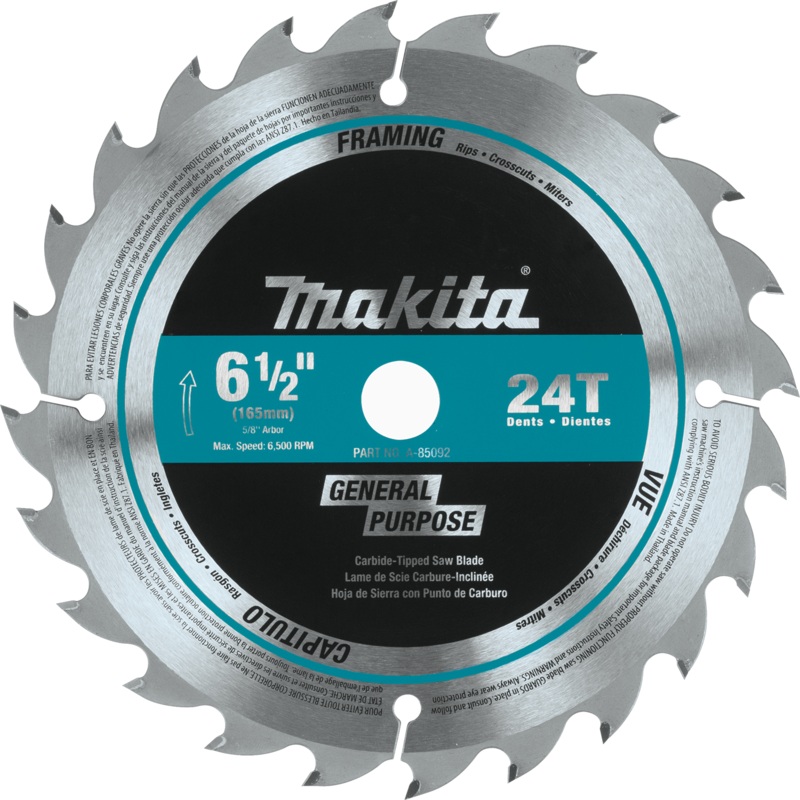 Makita A-85092 61/2" 24T CarbideTipped Circular Saw Blade, General Purpose
