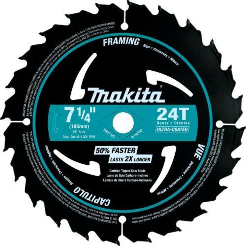 Makita A-94530-10 71/4" 24T CarbideTipped UltraCoated Circular Saw Blade, Framing, 10/pk